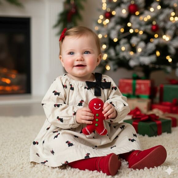 BabyGap Cream Scottie Dog Dress | Baby Girl Size 12–18 Months | 100% Cotton - Picture 2 of 8